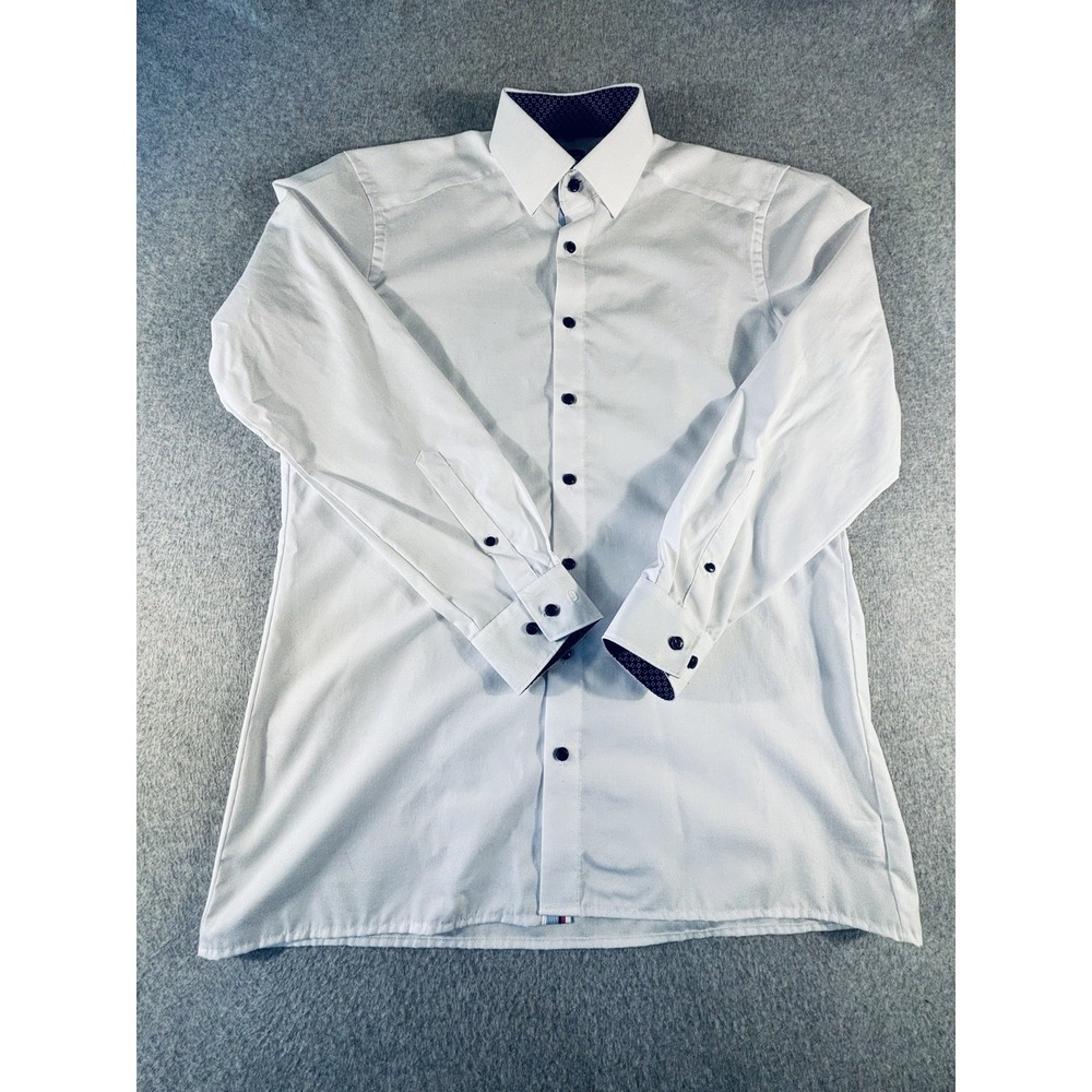 OLYMP Luxor Modern Fit Men’s White Dress Shirt 16/41 Long Sleeve Contrast Trim